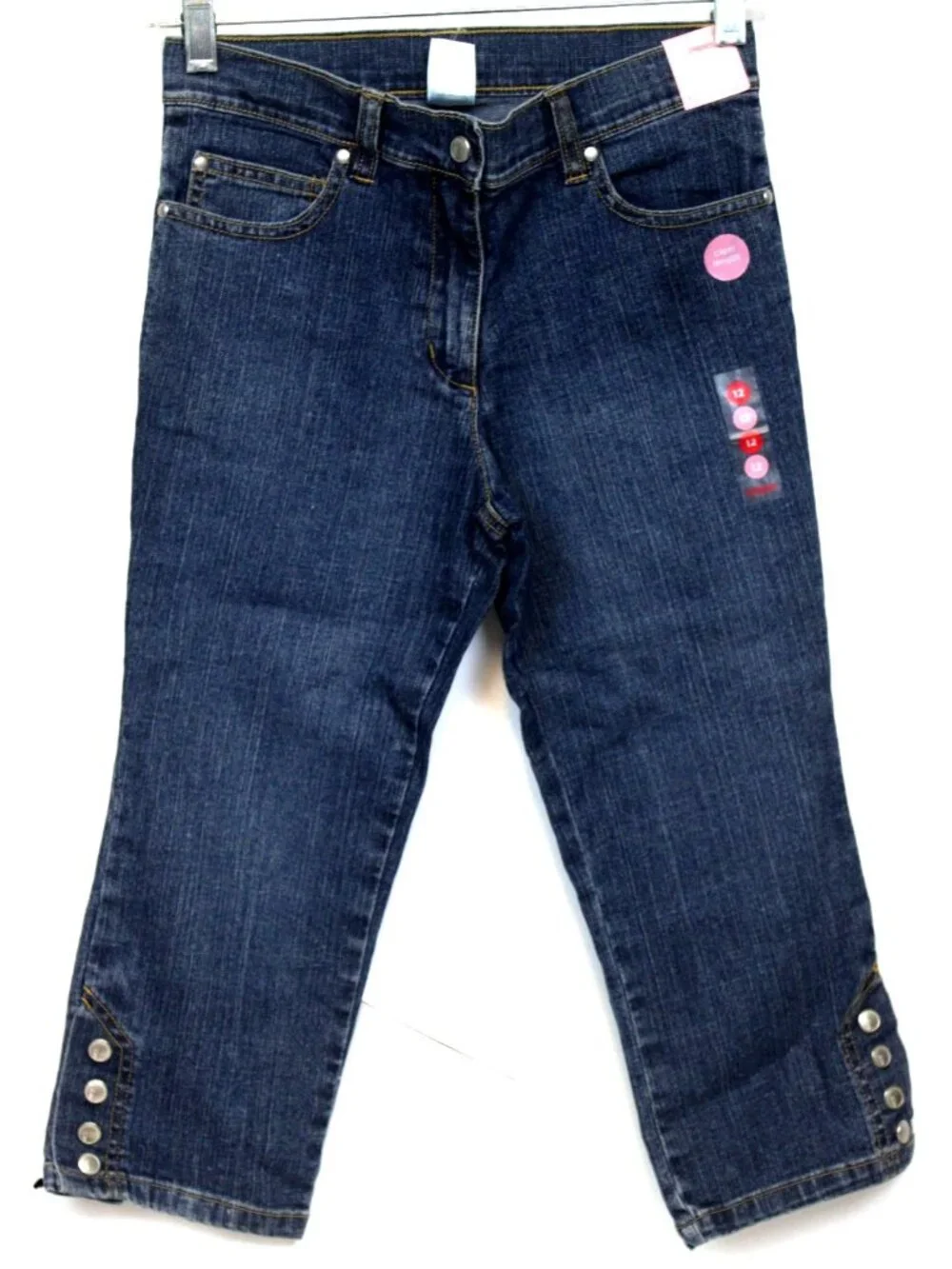2006 Gymboree Pretty Preppy Denim Capris sz 12 Jeans Snap Button Side Hems